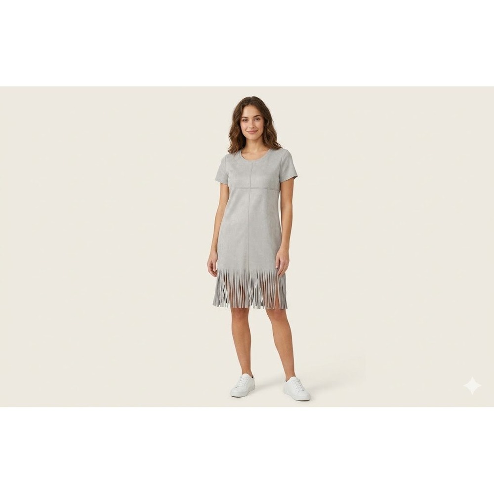 JOH Grey Faux Suede Fringe Mini Dress Boho Western Festival Womens M